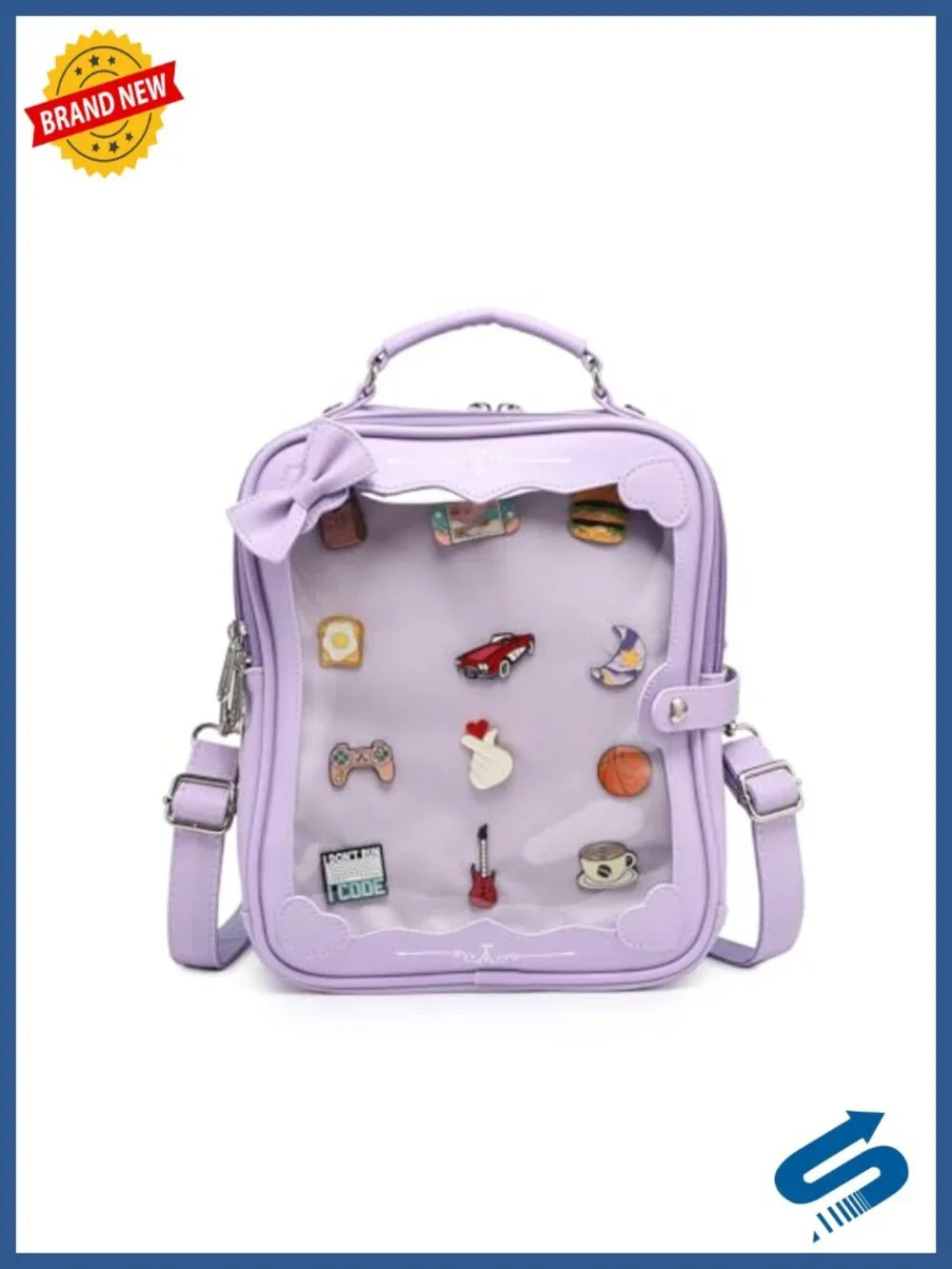 Ita Bag Crossbody Backpack with Pin Display Window Faux Leather